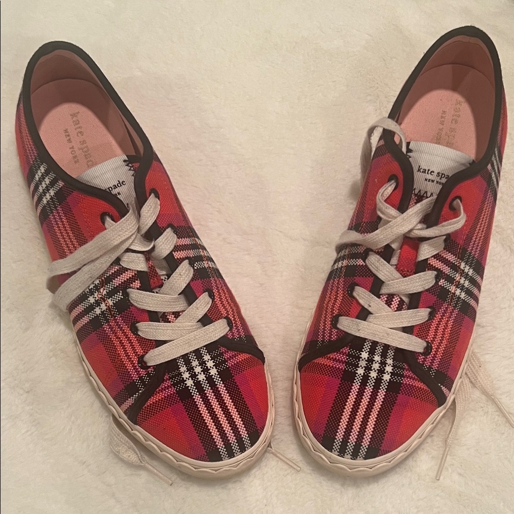 Kate Spade Vibrant Red Plaid Sneakers